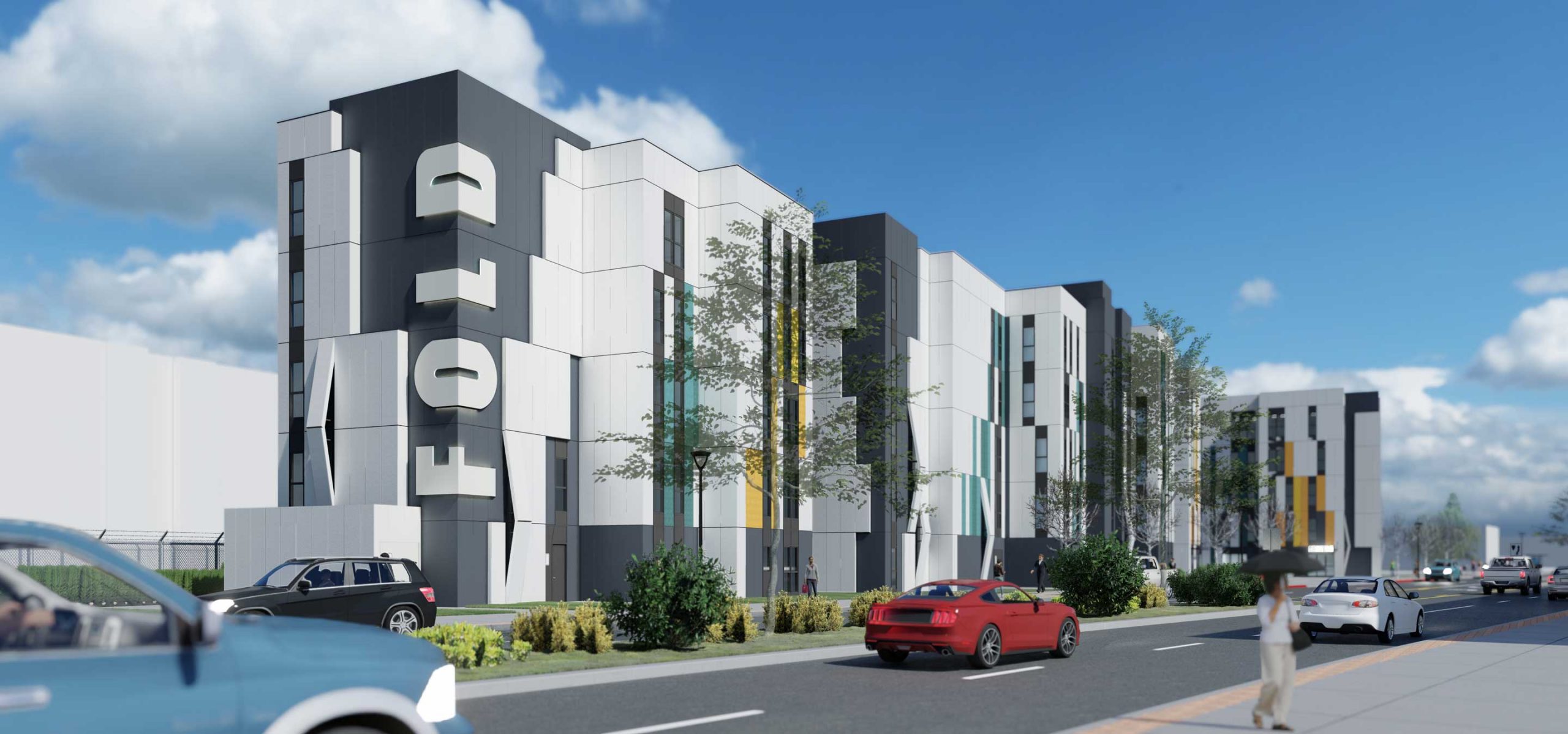 5-story modular apartment building rendering