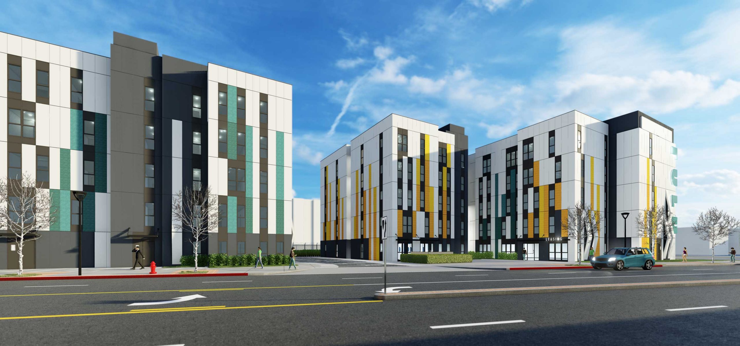 Rendering of 5-story modular apartments